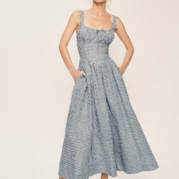 Reformation Balia Linen Dress - Slate Check - Picture 2 of 8